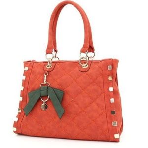 Studded Quilted With Handbag Orange Tote Bag